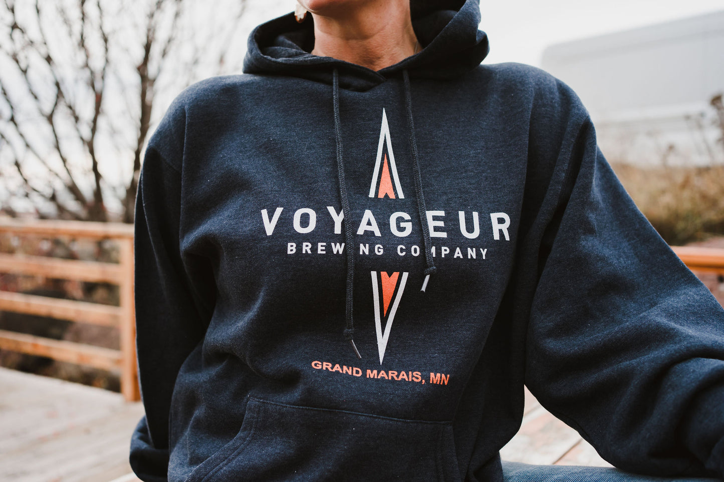 Fleece Pullover Hoody - Navy/Gray